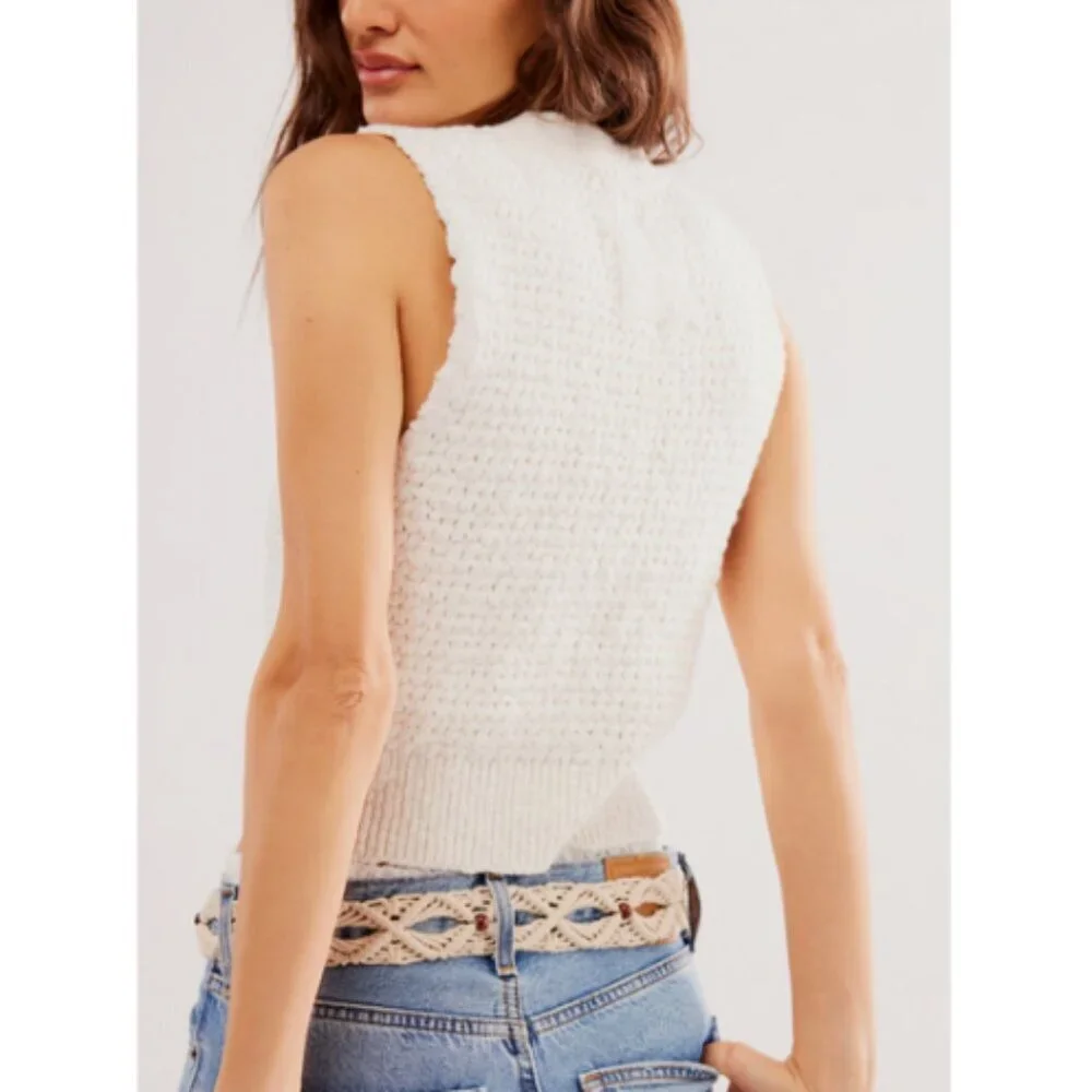 Free People White Sleeveless Cardigan – Size L – NWT - Picture 2 of 8